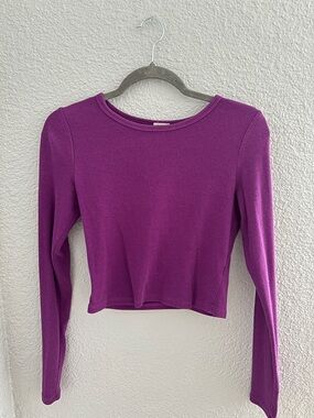 Garage Purple Ribbed Long-Sleeve Cropped Top